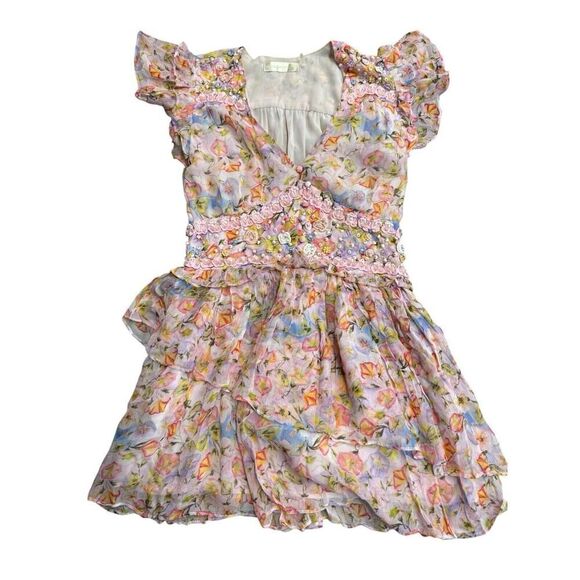 LoveShackFancy Marisela Floral Mini Dress in Pastel Confetti Pink XS - Picture 7 of 16